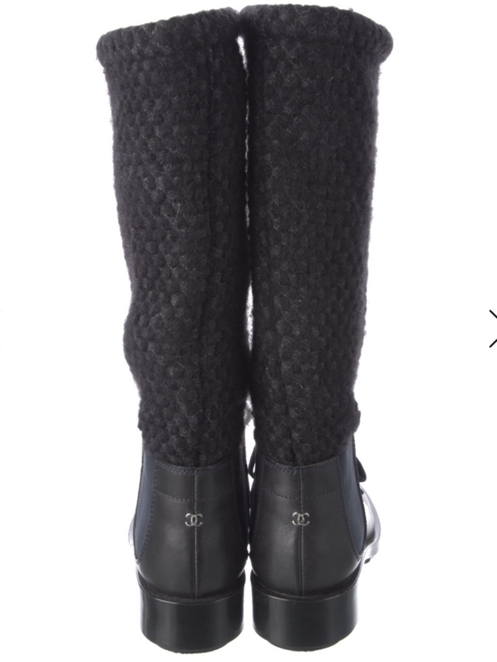 $1450 CHANEL Black Knit Shaft Lace-Up Mid-Calf Boots size 36.5 - US 6-6.5 EUC - Picture 2 of 15